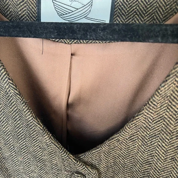 Women’s M/L Brown black handmade Herringbone Wool Sleeveless Button Dress - Picture 7 of 10